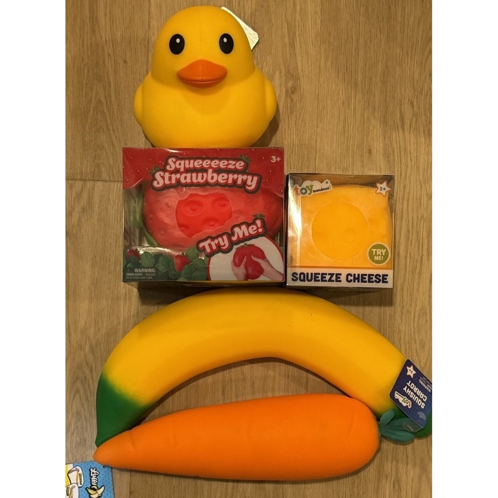 Sunny Days Squeezy Squishy Banana Carrot Strawberry Duck Cheese bundle/lot
